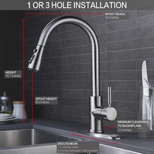 WEWE Single Handle High Arc Brushed Nickel Pull Out Kitchen Faucet,Single Level Stainless Steel Kitchen Sink Faucets with Pull Down Sprayer - Image 7