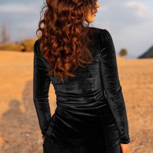 GOBLES Womens Sexy Velvet Long Sleeve Bodycon Elegant Mini Party Dress Black - Image 3